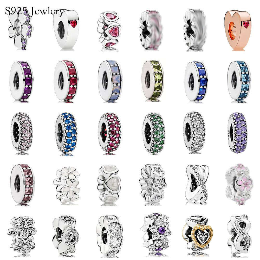 2025 925 Sterling Silver Zircon Spark Heart Star Charm Separator DIY Wrist Band Female Jewelry Gift Free Shipping