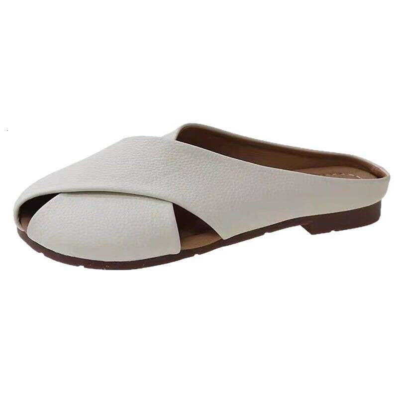 2025 New Lazy Closed-Toe for Women, Summer Outdoor Fashion Non-Slip Flat High-End Half Slippers Peep-Toe Shoes