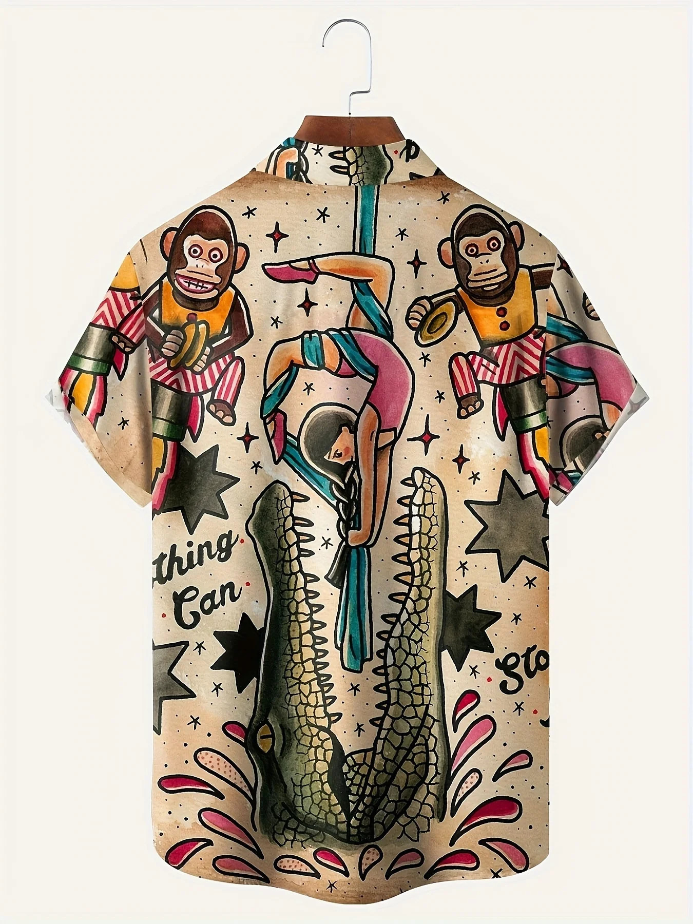 Plus size mens summer anime and gorilla print casual fashion shortsleeved 2024 Hawaiian shirt 250808