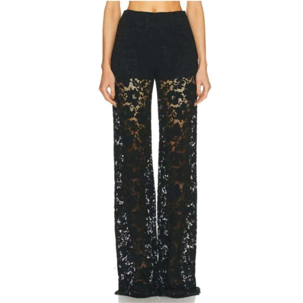 CHRONSTYLE Lace Floral Loose Casual Wide Leg for Women Elastic Waist See Through Mesh Summer Pants Beach Cover Ups 2025