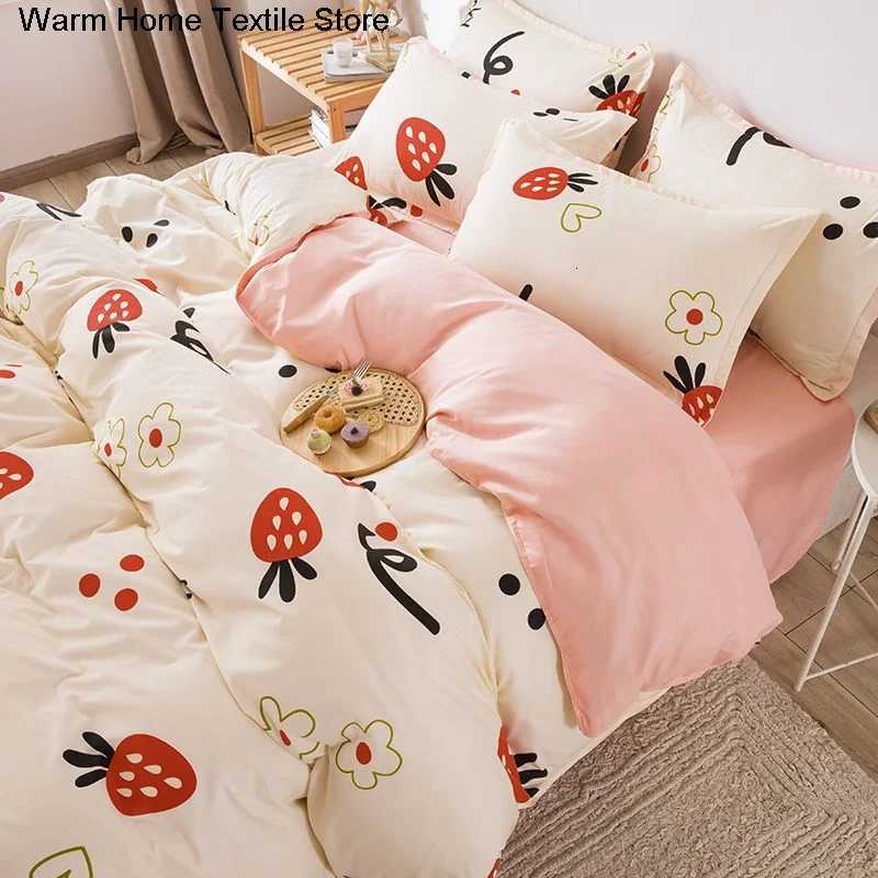 Pink Watermelon Bedding Sets Simple With Flat Sheets Duvet Cover case Bed Linen For Boys Girls Kawaii Bedclothes 150x200 Y250819