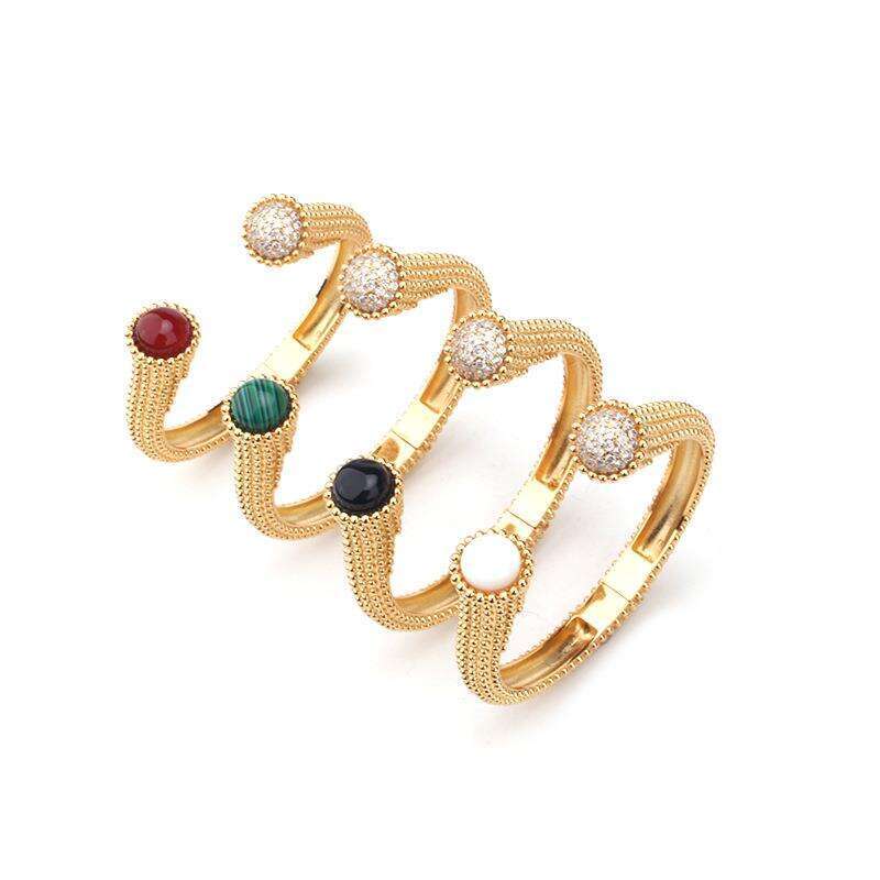 Alternative Black Onyx Elegant U-Shaped Bracelet Inlaid with White Mother-of-Pearl Malachite Red Agate Personality Jewelry