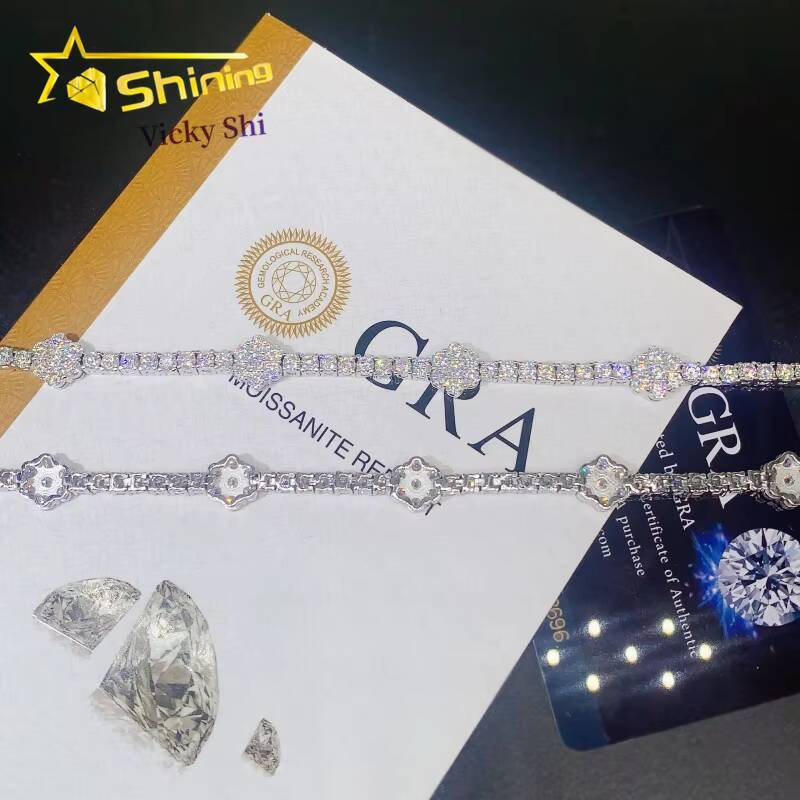 Hot Selling Flower Style Moissanite Diamond Bracelet 925 Silver 3MM Iced Out VVS Moissanite Tennis Chain Bracelet