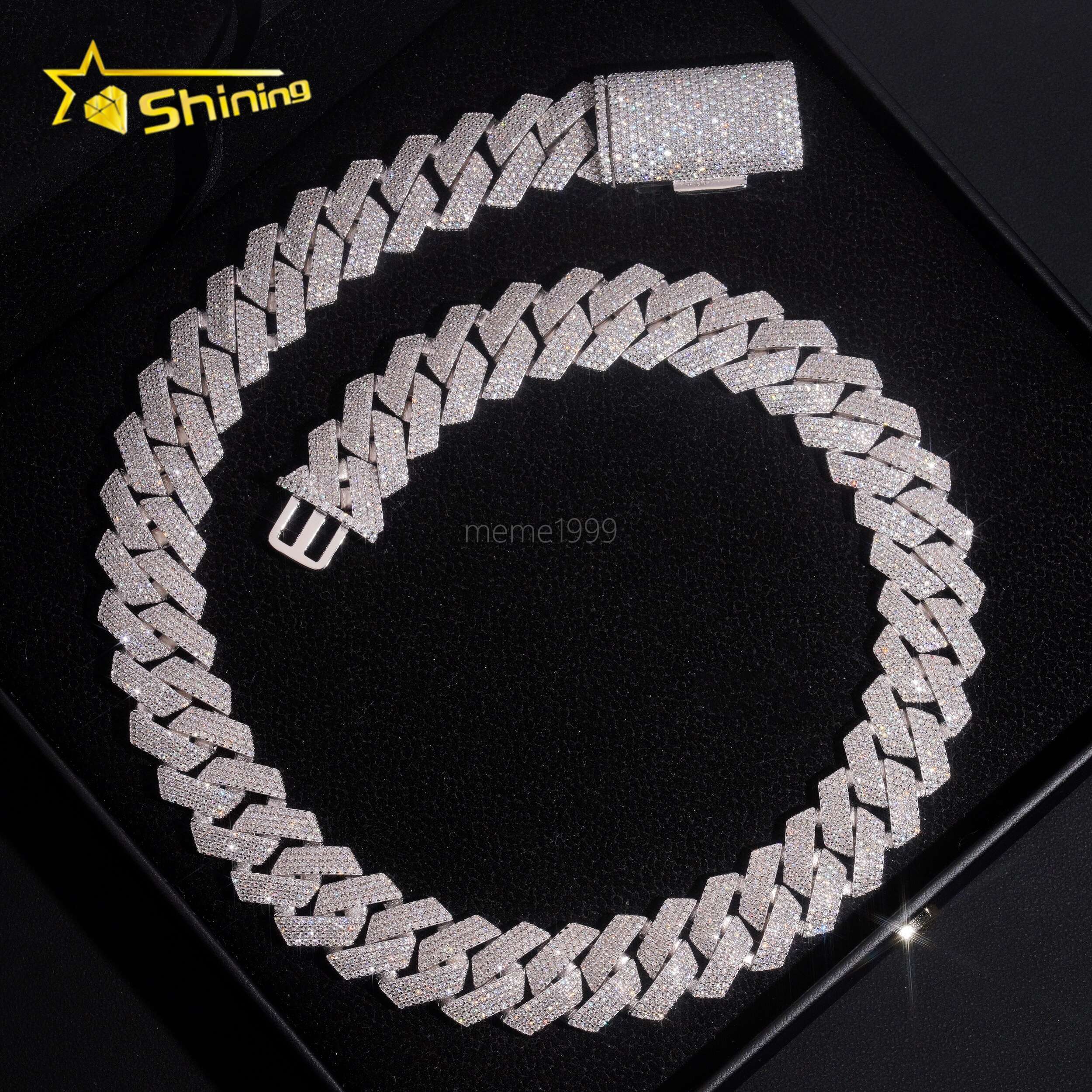 20mm Big Heavy Cuban Chian Vvs Moissnaite Iced Out Jewelry Sterling Silver 925 White Gold Plated Mens Hip Hop Necklace