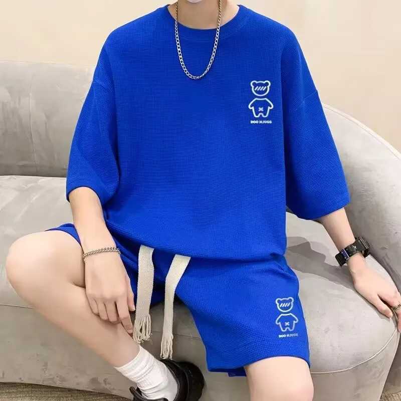 TZ015 New Summer Waffle Round Neck Short Sleeved M L XXXL 4LX 5XL T-shirt for Mens Short Sleeved Top T-shirt+Shorts suit Y250819