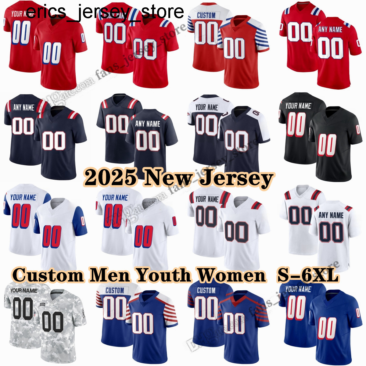 Custom S-6XL DIY 2025 Football 10 Drake Maye Jerseys 38 Rhamondre Stevenson 85 Hunter Henry 48 Jahlani Tavai 0 Christian Gonzalez 12 Tom Brady Judon Brissett Milton III
