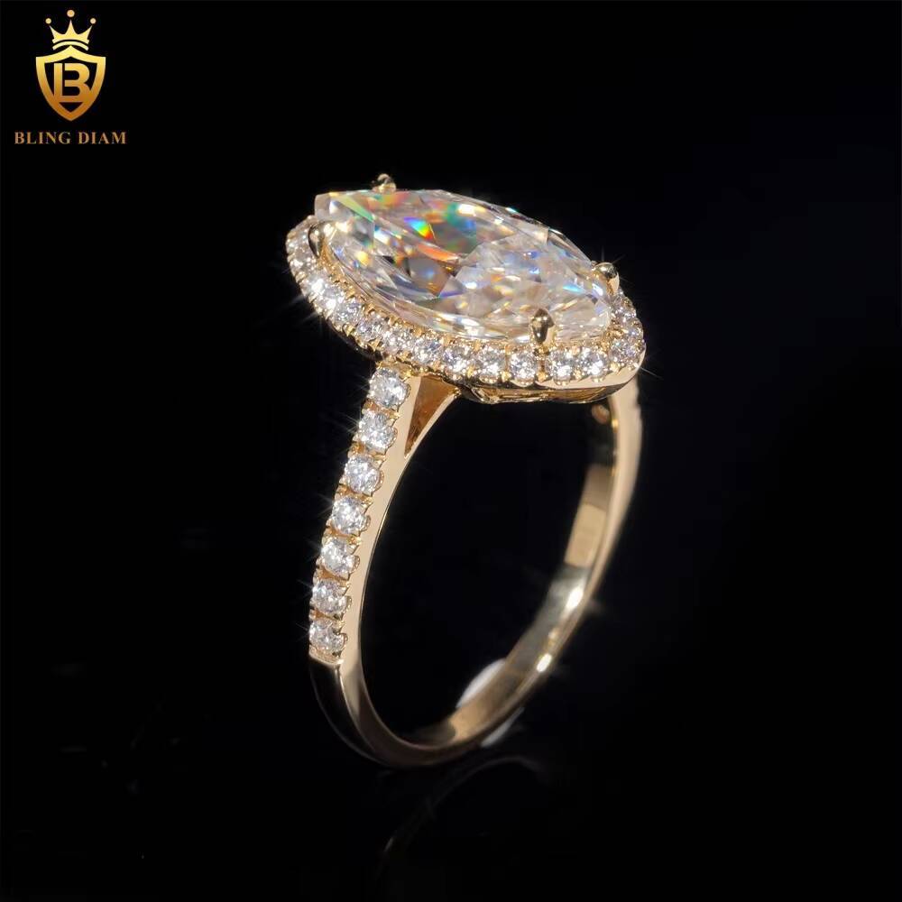 Fine Jewelry Custom Ring D Color VVS Moissanite Diamond 14K Yellow Gold Engagement Wedding Ring