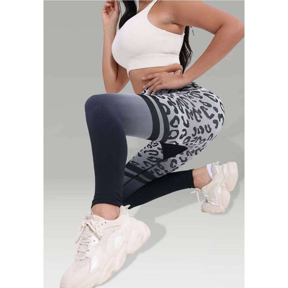 Outdoor wear for sports, women's yoga cycling and running fiess pants, leopard print gradient color long pant