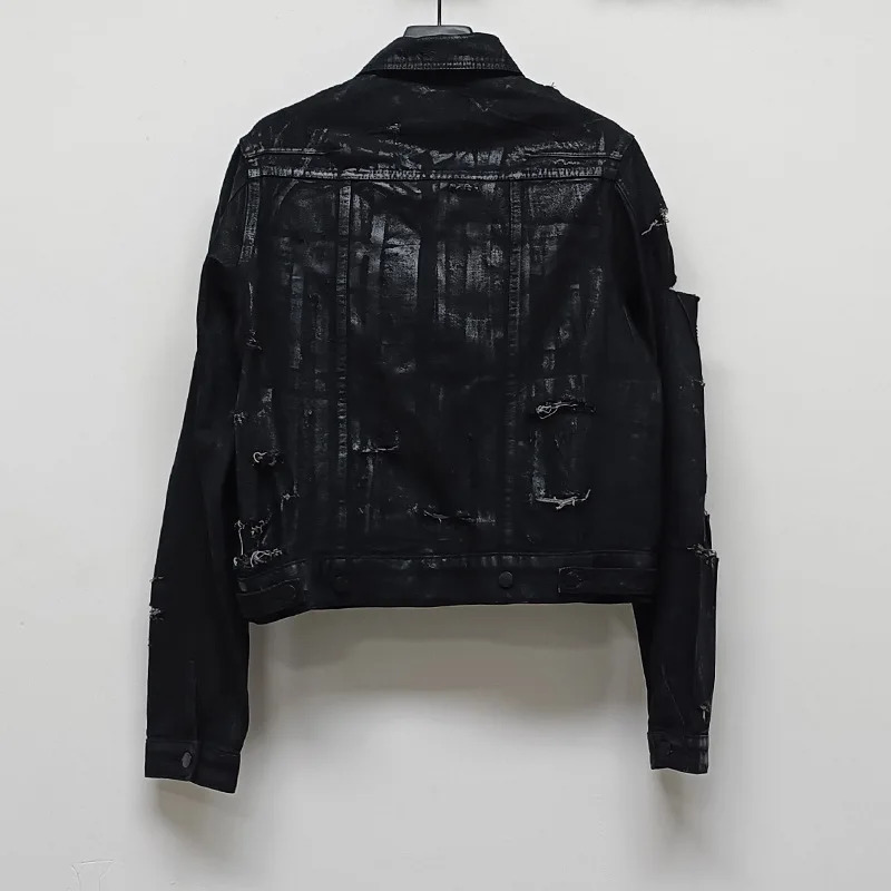 HKSH Spring Autumn Man Punk Fashion Streetwear Dark Brushed Wax Handmade Damaged Tops Denim Jacket Y2K Chic Ins Coats HK4959 250820