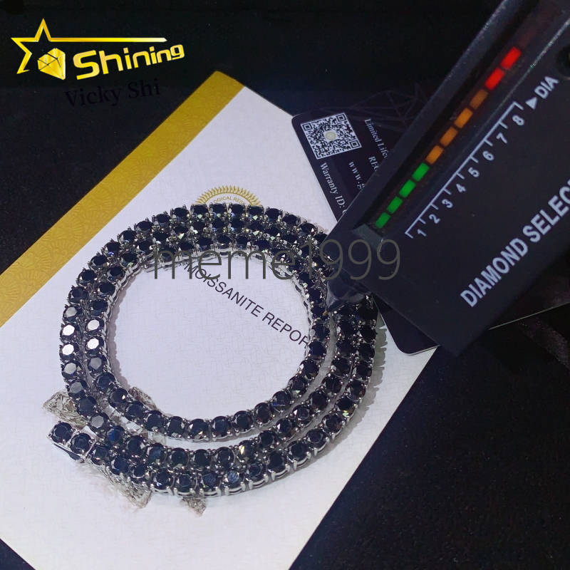 Factory Price Pass Diamond Tester 925 silver 925 silver 925 silver 5mm Black Moissanite Tennis Chain Bracelet Necklace