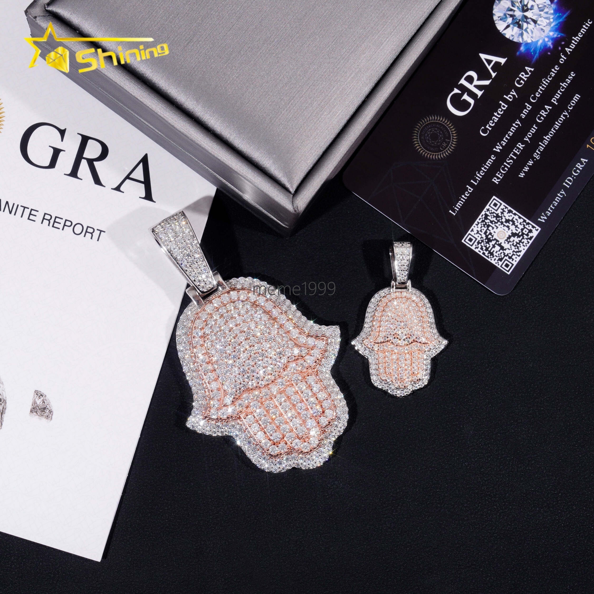 Hip Hop High Quality Two Tone Rose Gold 925 Silver Hamsa Iced Out Moissanite Pendant