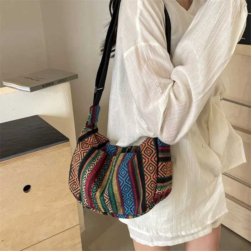 Multicolor Ethnic Style Fashionable Canvas Crossbody Bag Versatile Dumpling Single Shoulder Bags for Women Daily Collocation Y250819