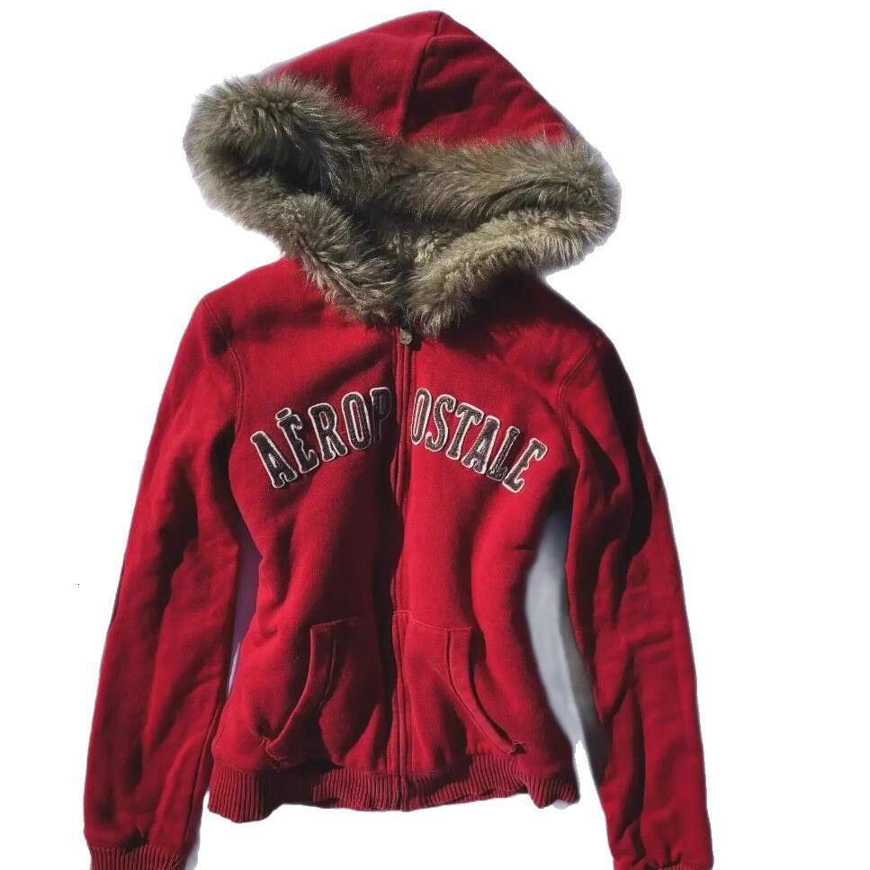 2025 New Fashion Hooded Zipper for Women with Fleece Collar Long Sleeve Y2K High Street Sweatshirt Ins