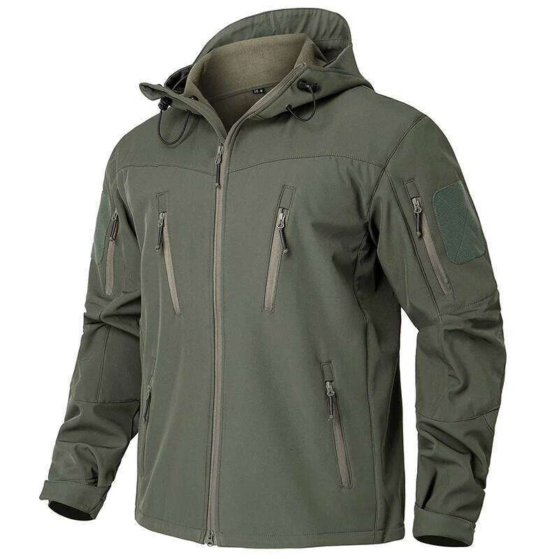Men's Waterproof Softshell Tactical Winter Windproof Fleece Hoodie Jacket Outdoor Hiking Skiing Windbreaker Coat