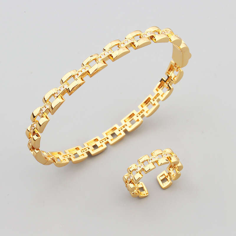 Korean Style Fashion Square Chain Hollow Bracelet Inlaid with Zircon Fresh and Elegant Women's Jewelry Ring