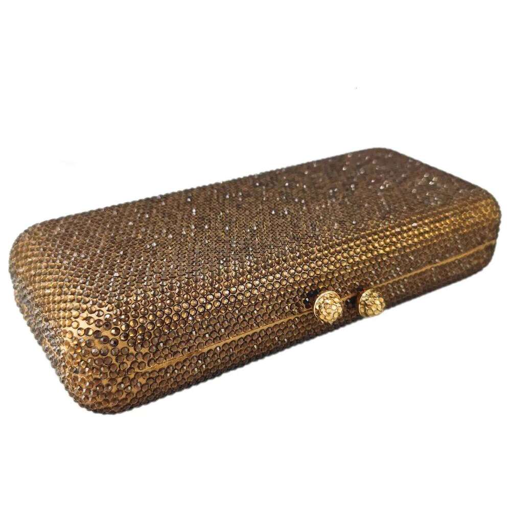 Boutique De FGG Women Brown Crystal Evening Bag Formal Party Dinner Rhinestone Handbags and Purses Bridal Dia Clutch Purse