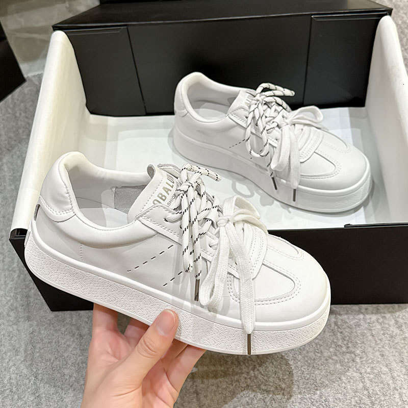 2025 Summer Autumn Genuine Leather Thick Sole Height Increasing Breathable White Versatile Double Lace Student Board Niche German Training Shoes for W