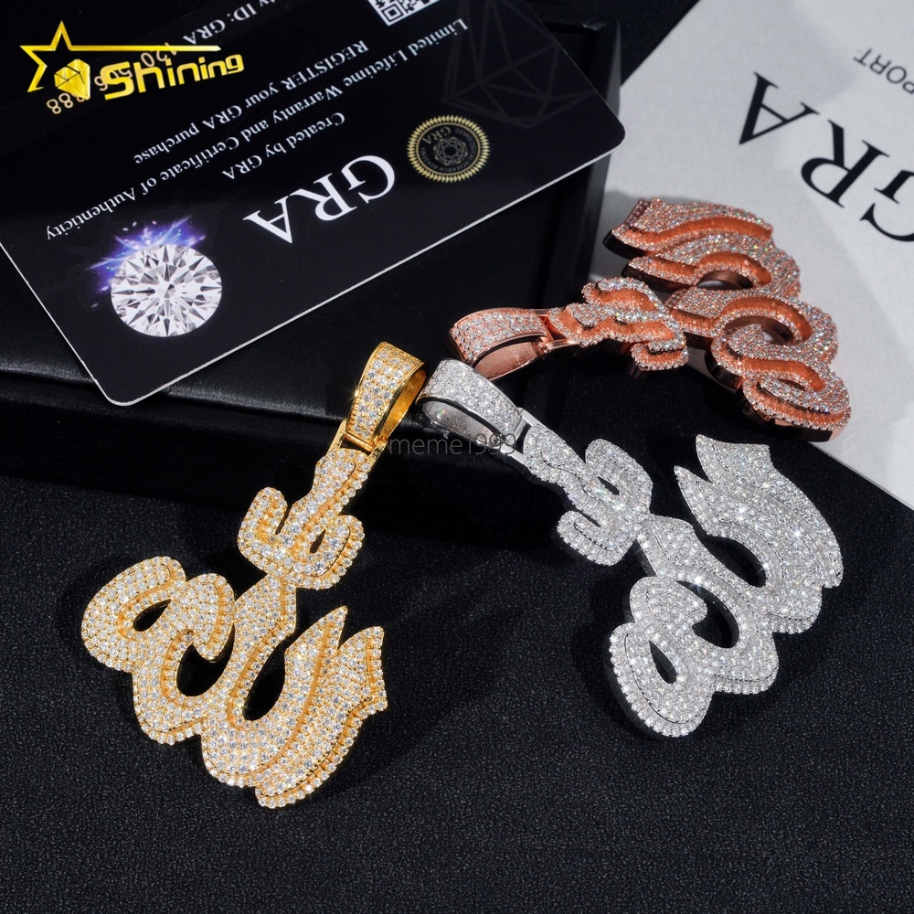 GRA Fine Jewelry 925 Sterling Silver Gold Plated Diamond Iced Out Hip Hop Jewelry Custom Moissanite Pendant Allah Pendant