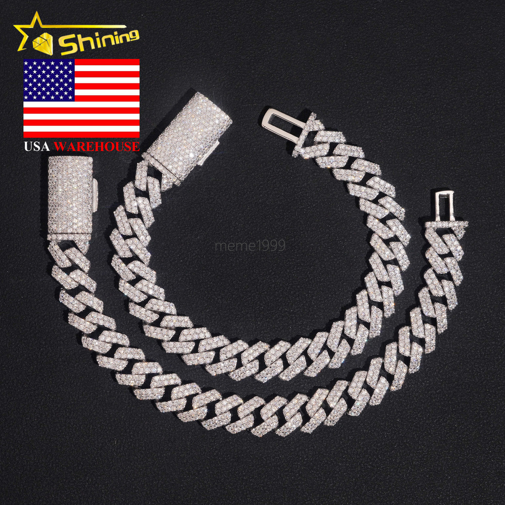 USA Warehouse Ready to Ship GRA Certificate 10mm 925 Solid Silver Hip Hop Jewelry Iced Out VVS Moissanite Diamond Cuban Bracelet