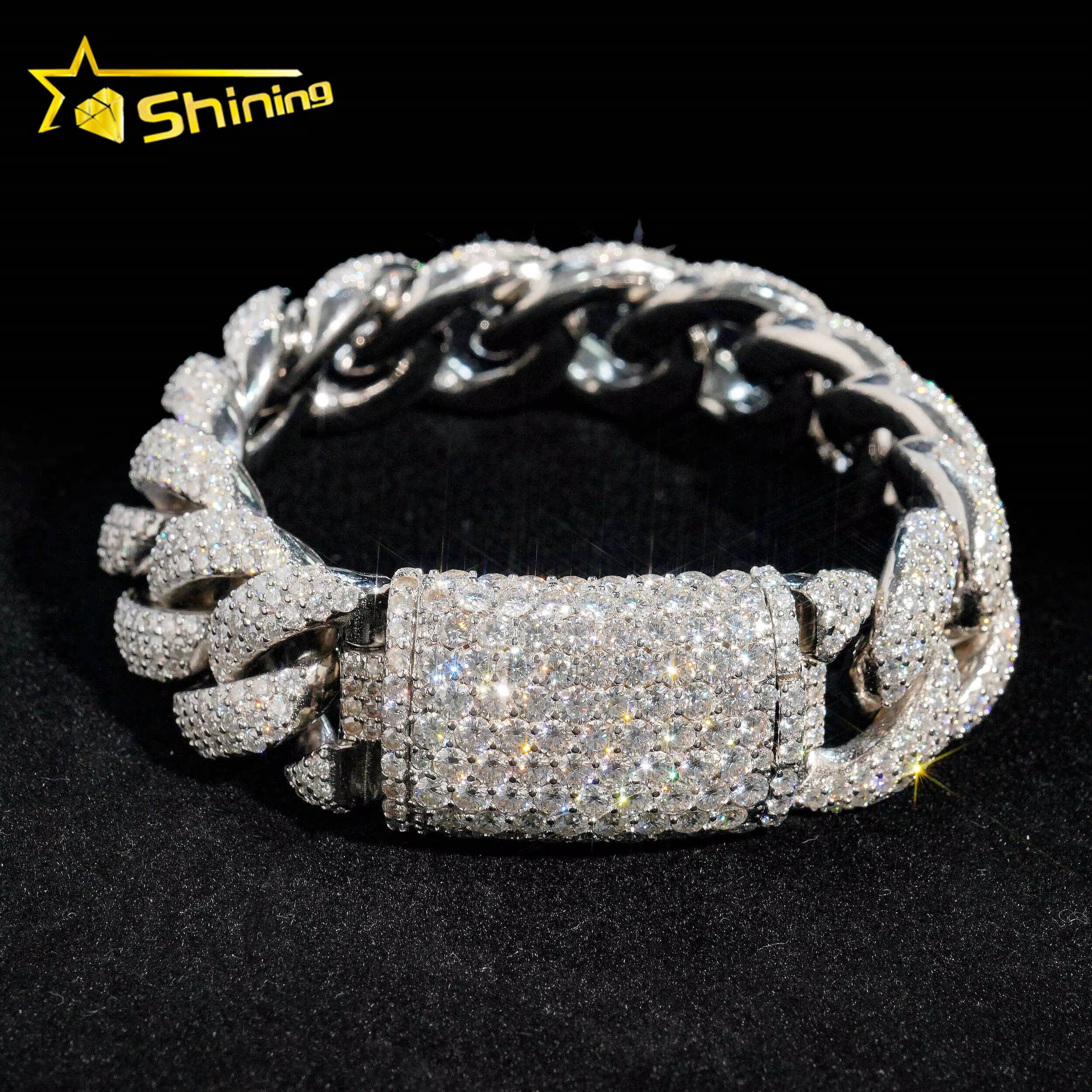 Hip Hop Iced Out 925 Sterling Silver 20mm Solid Heavy Miami Moissanite Hip Hop Jewelry Men Gold Plated Cuban Link Chain Bracelet