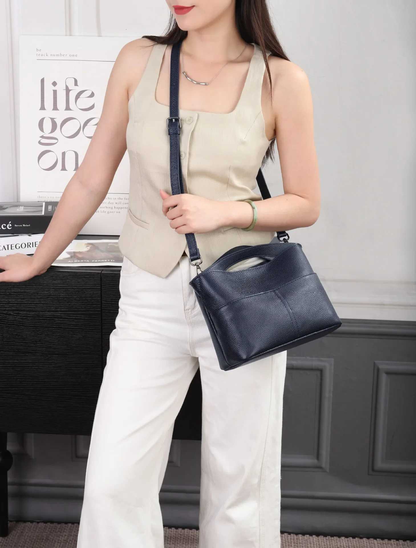 Womens Top-Grain Leather Work Tote Bag - Convertible Crossbody Laptop Purse for Commuting Y250819