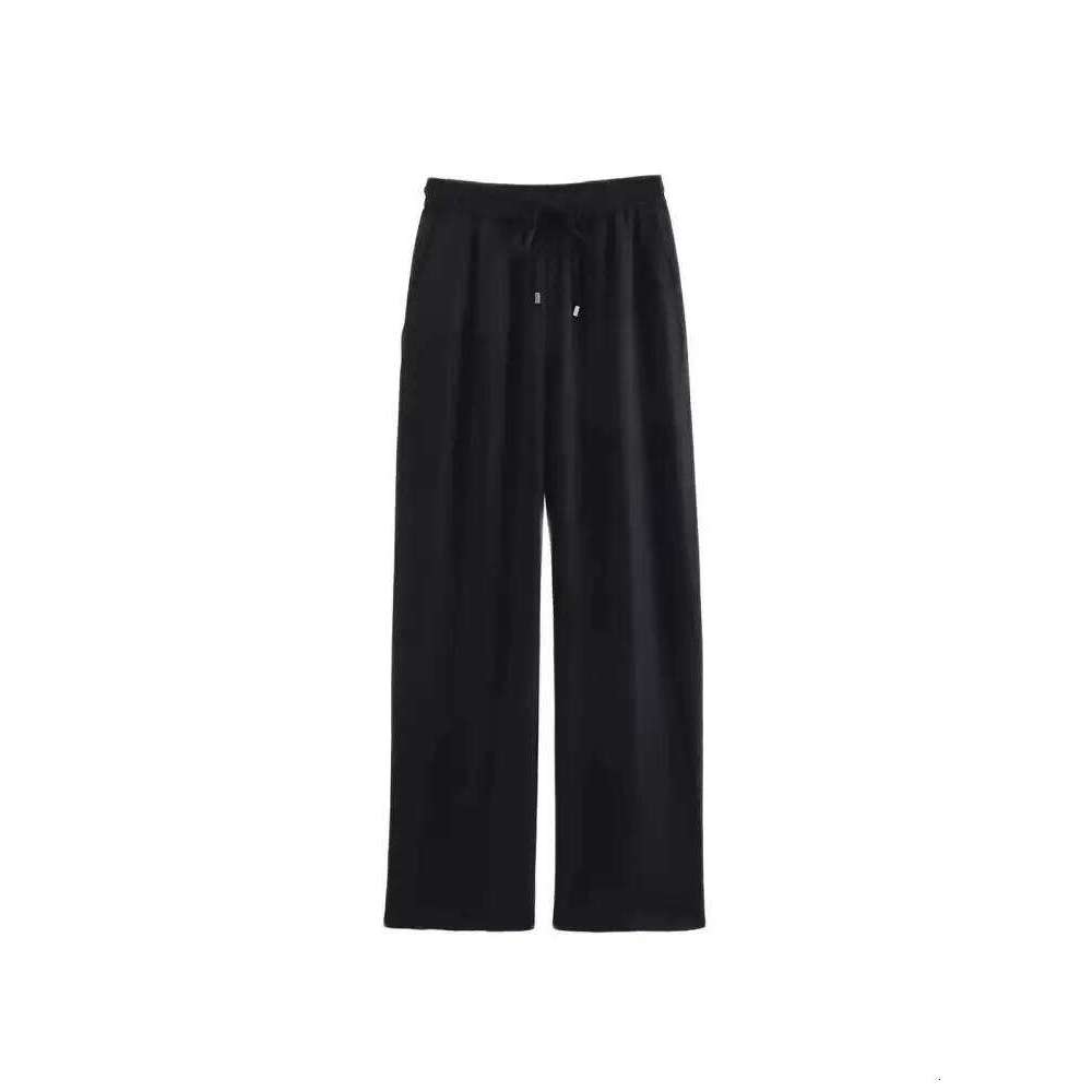 TRZA-Women's Straight Pants with Front Pockets, High Elastic Waist, Drawstrings, Female Trousers, Chic Fashion
