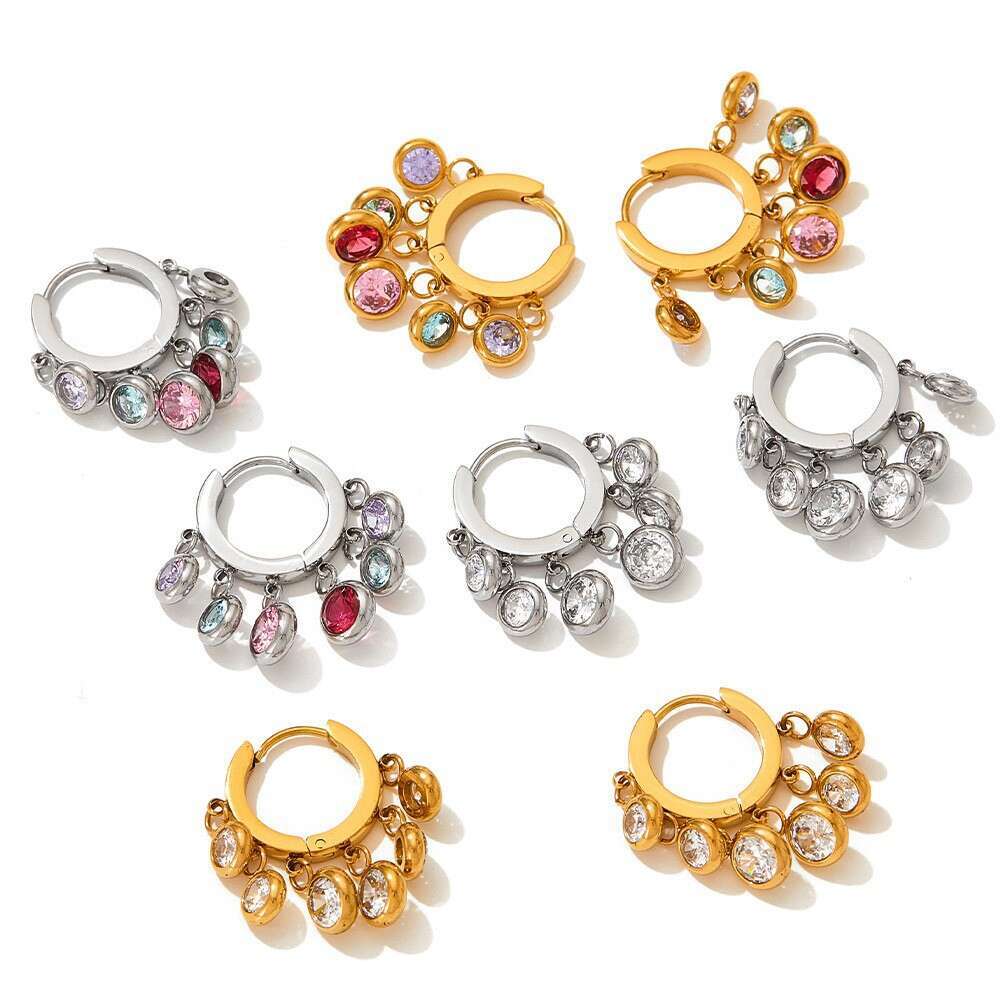 Design Sense Colorful New Zircon Geometric Exquisite Stainless Steel Designer Tassel Earrings for Women