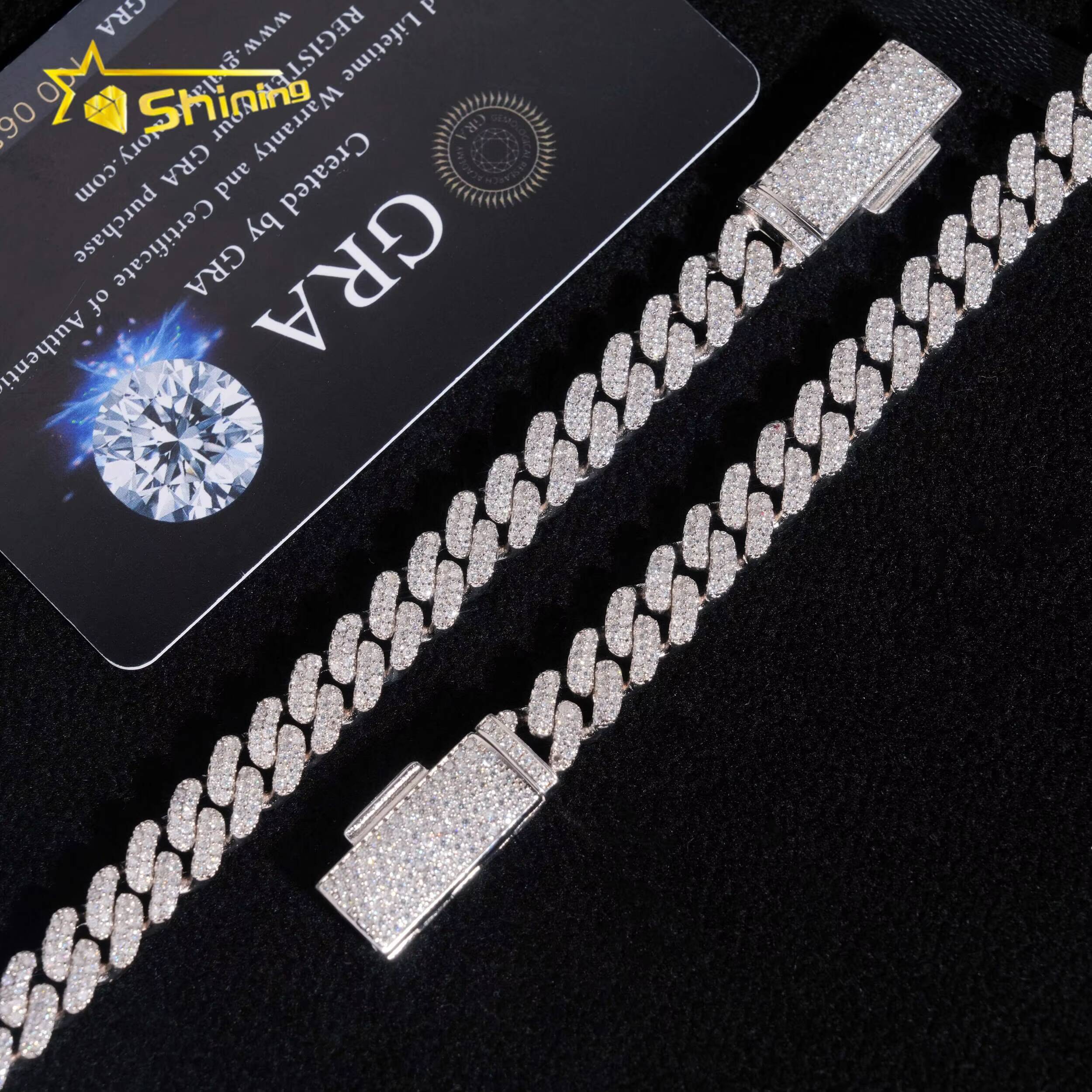Hot Selling 925 Sterling Silver 8mm Width 2 Row Hip Hop Iced Out Moissanite Cuban Link Bracelet
