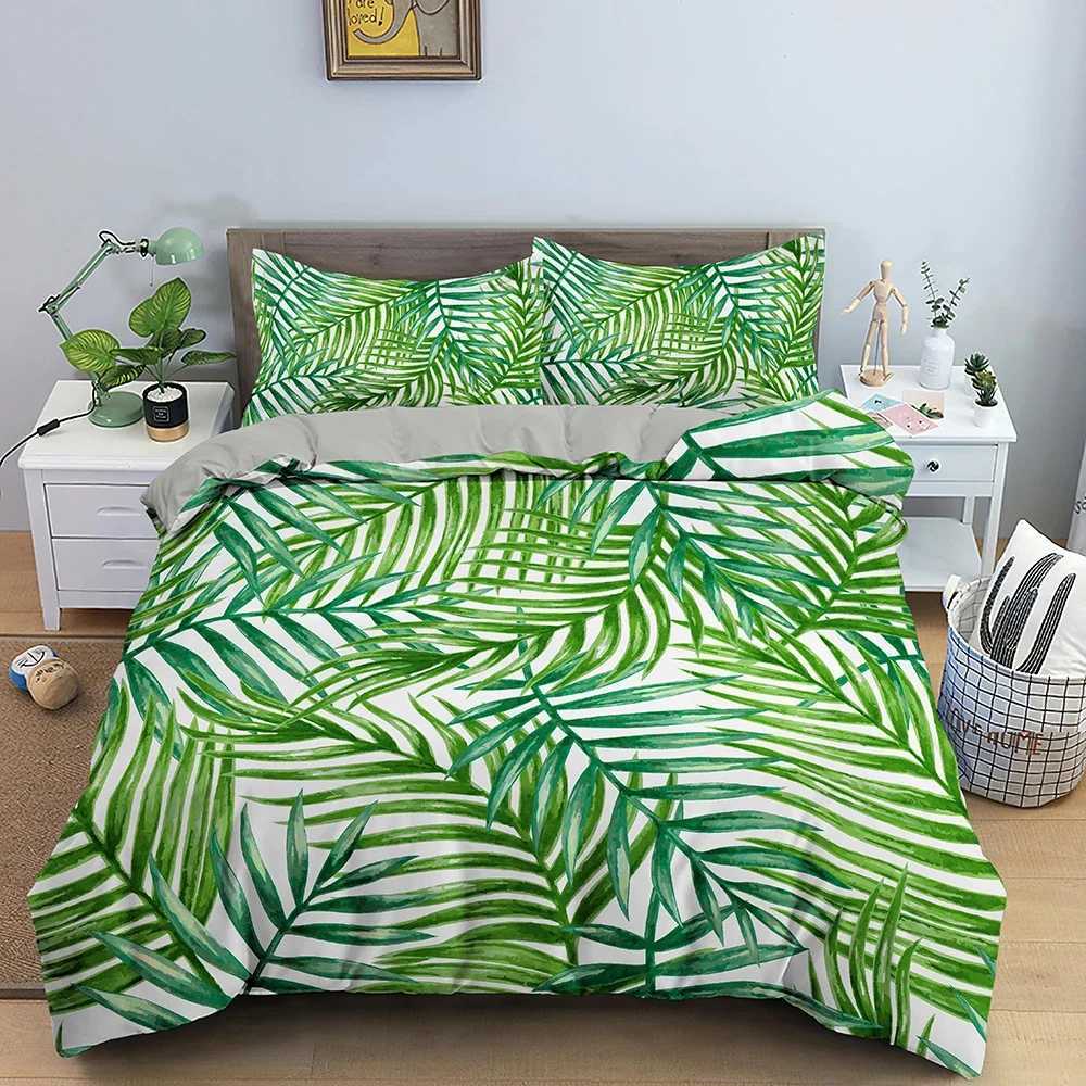 Tropical Plant Bedding Set Green Leaves Duvet Cover with Zipper Closure Comforter Cover Queen King Full Polyester Quilt Cover Y250819