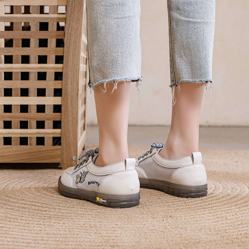 2025 Spring and Autumn New Mesh for Women, Casual Leather Soft Sole Flat Shoes, Butterfly Slip-On Sneakers, Large Size Women's Shoes