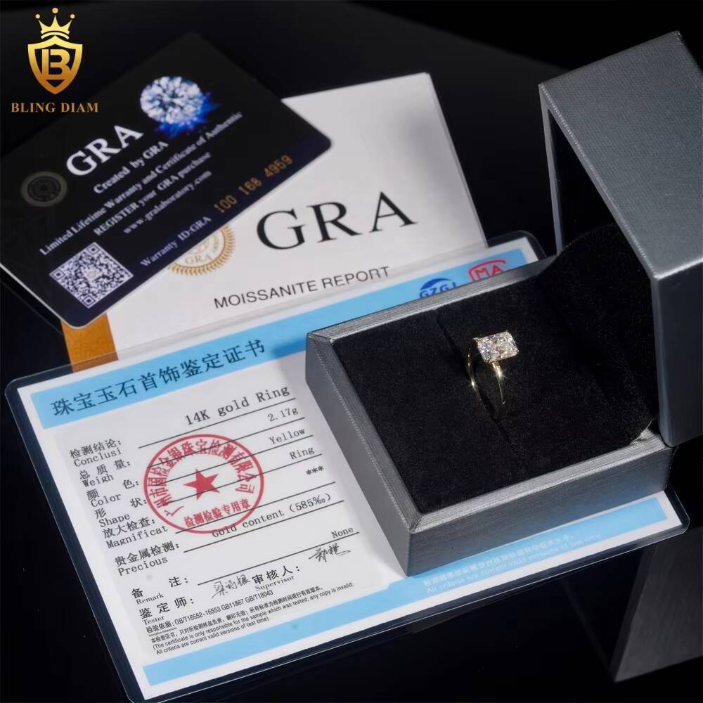 Ready Shipping High Quality Fashion Fine Jewelry VVS Miossanite Diamond 14K Yellow Gold Engagement Wedding Ring