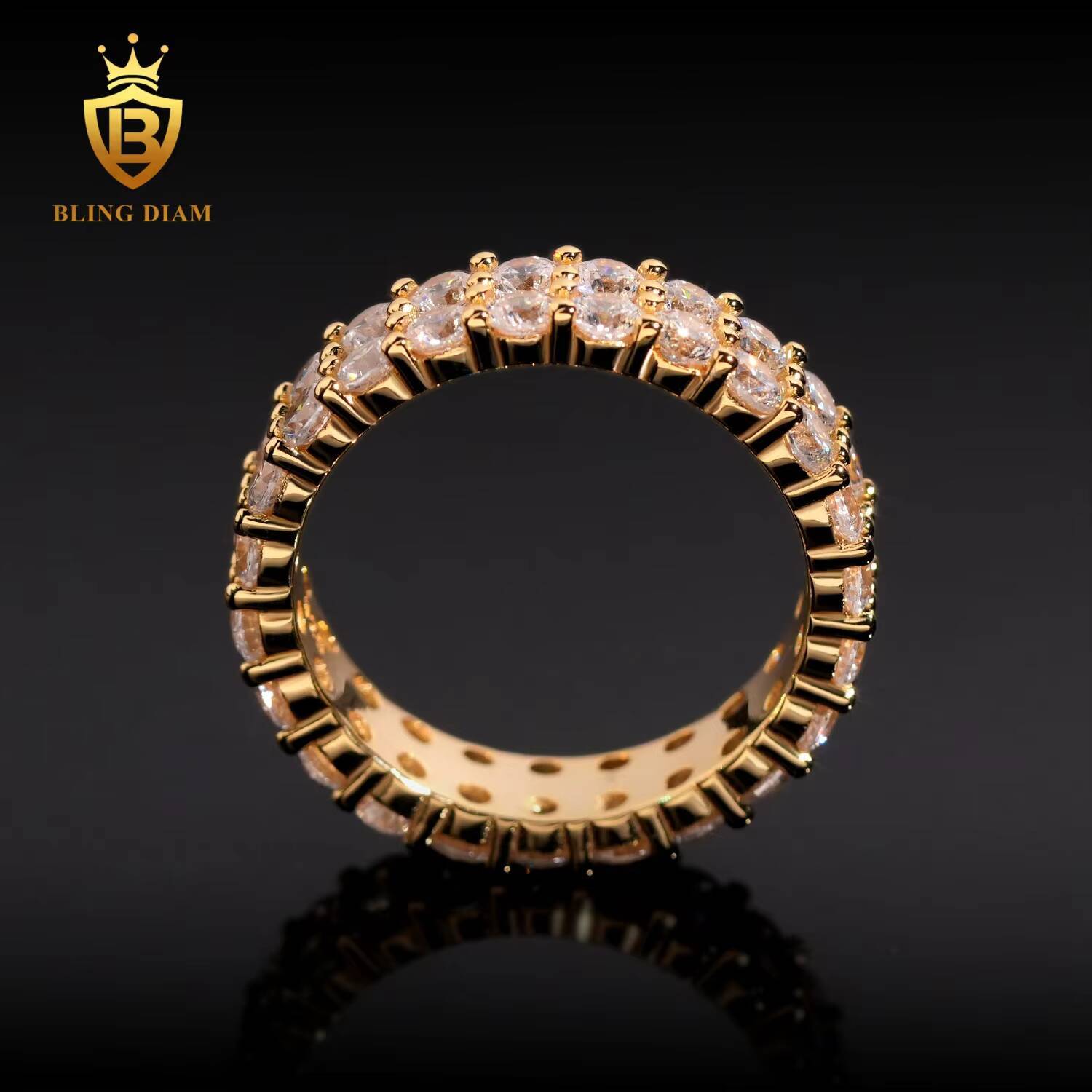 New Fashion S925 Sterling Silver Two Rows Gold Luxury Diamond Ring Set with VVS Moissanite Men Ring