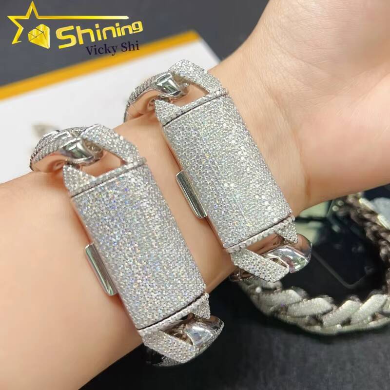 Top Quality Iced Out Hip Hop Cuban Chain 925 Sterling Silver 20mm Big Size Miami Mossanite Cuban Link Chain Bracelet