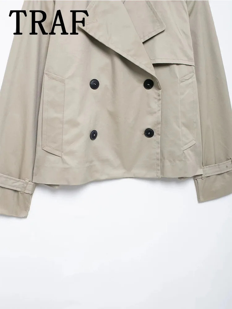 Streetwear Cropped Jacket Women 2024 Autumn DoubleBreasted Jackets for Long Sleeve Coat Woman Casual Outerwear 250815