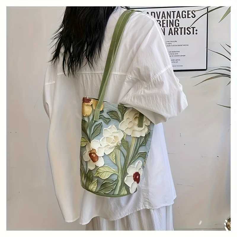 Large-Capacity Bucket Bag for Women Fashion Handbag Casual Shoulder Storage with Lovely Flower Design Premium Sense Y250819