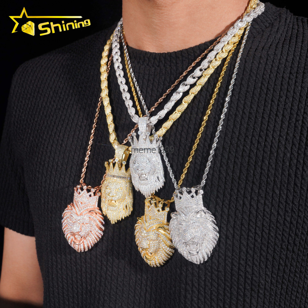 New Arrival 925 Sterling Silver Gold Plating Hip Hop Jewelry VVS Moissanite Lion Face Custom Iced Out Pendants