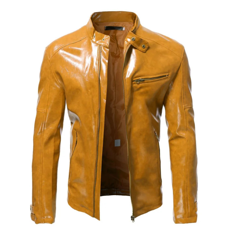 Men Clothing 2025 Mens Fashion Leather Jacket Slim Fit Stand Collar PU Male Antiwind Motorcycle Zipper Jackets 250815