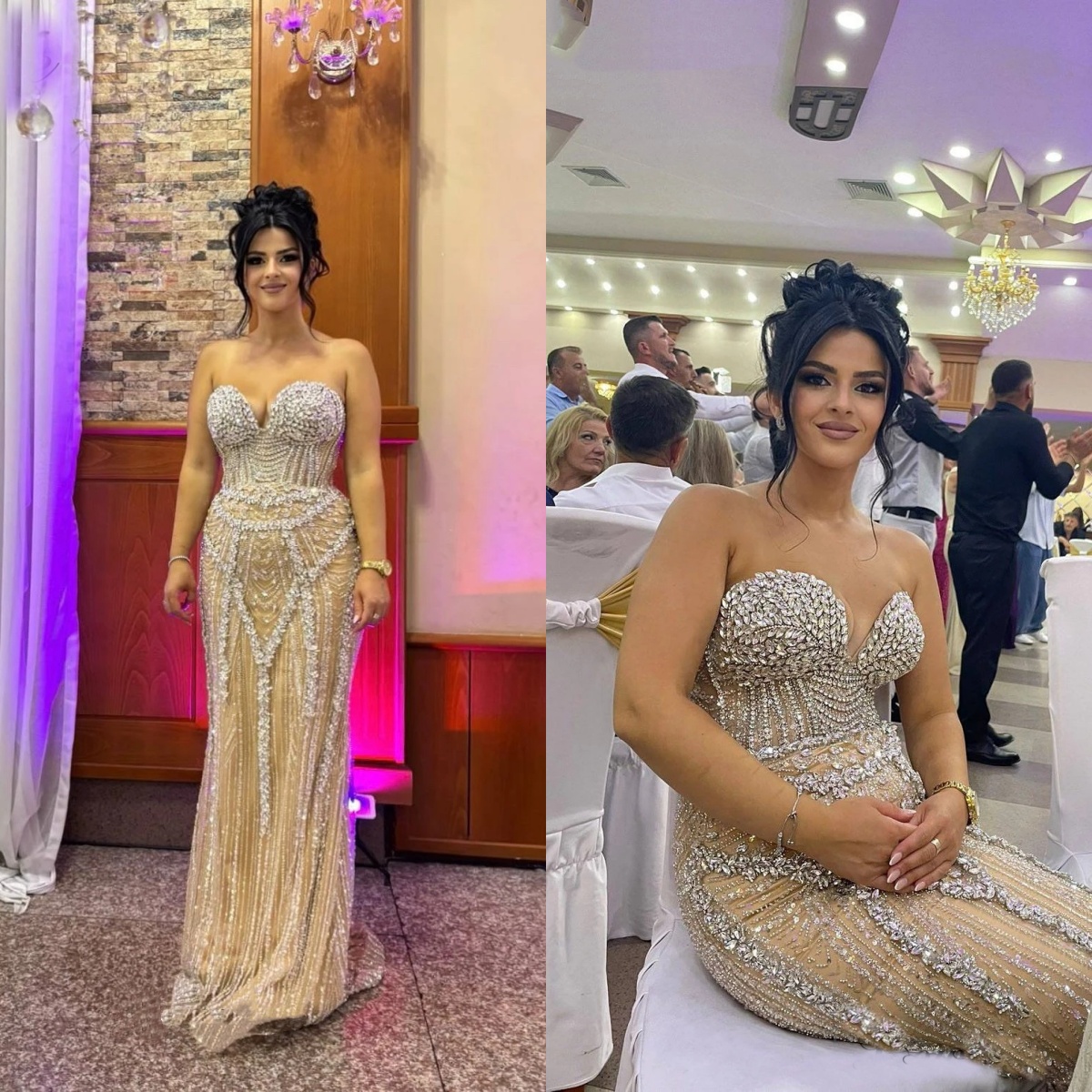 Luxury Mermaid Evening Dresses For Women Sweetheart Neck Sleeveless Gown Crystal Sequins Floor Length Dress Party Customized Dress