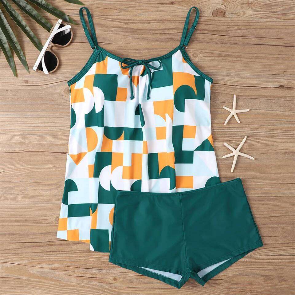 Print High Waist Swimsuit Women Two Piece Tankini Set Swimwear Female Beachwear Bathers Bathing Swimming Swim Suit 2024