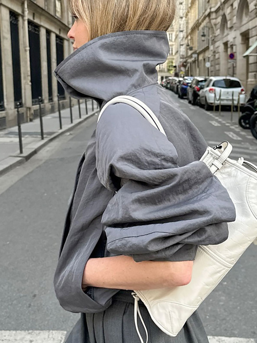 Autumn and winter new American gray high neck trench coat women's outdoor top standing collar submachine jacket 2025