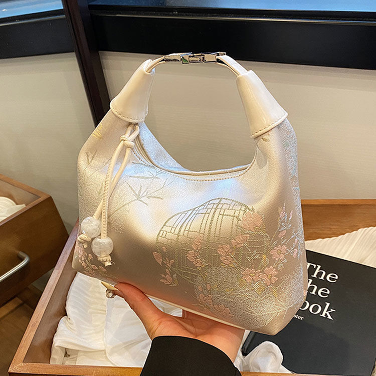 2025 Autumn Handheld New Chinese Women's Bag Fashion Embroidered Pea Bag Niche Simple Women's Crossbody Bag Women's Crossbody Bag Desig