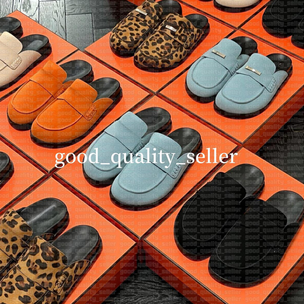 Mule Italian Designer Summer Suede Calfskin Mule Women Men Flat Slippers Fashion Beige Indoor Slide Beach Sandals Chamois Casual Mule Boken Wool Slippers