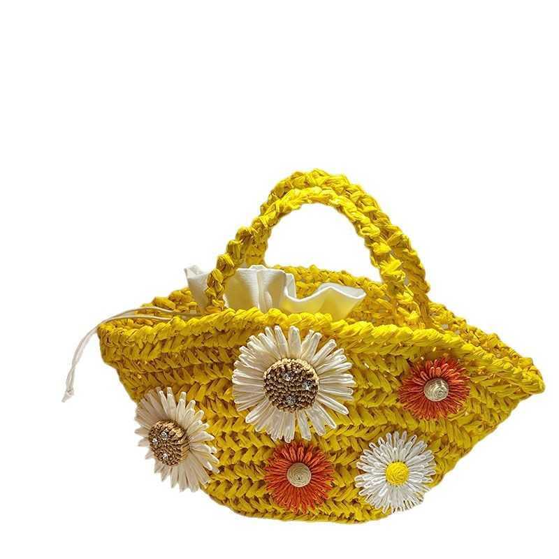 Cute and energetic handmade woven embroidered handbag with floral patterns, large capacity, casual and versatile, fashionable vacation handbag