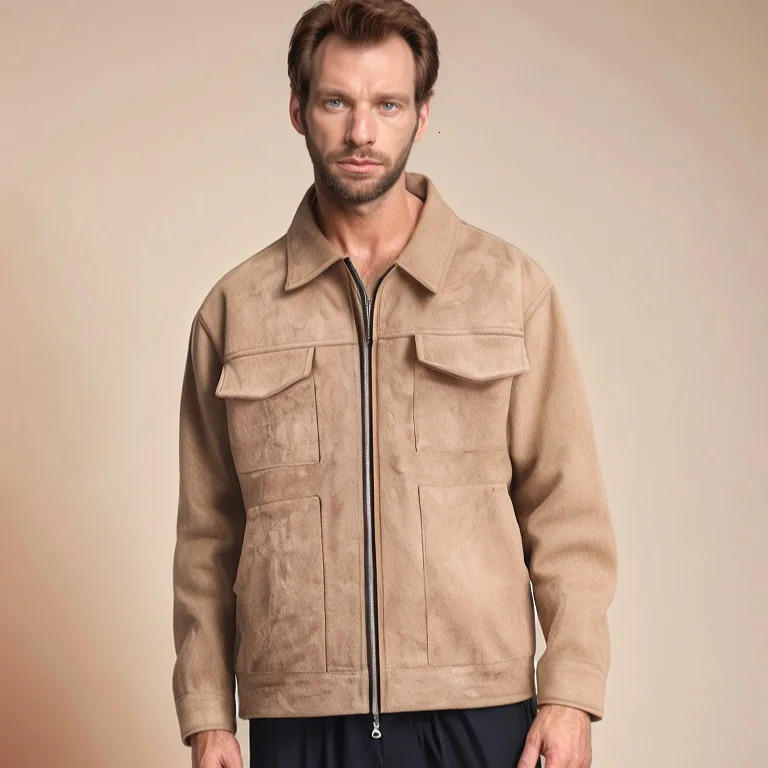Autumn Jackets Oversize Casual Clothes High Street Pockets Laper Zipper Suede Coat Mens Windbreaker Loose 250820