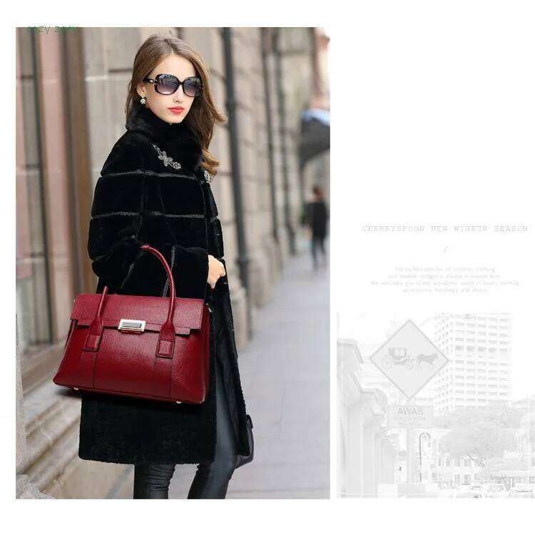 New Genuine Leather Briefcase Women Handbags Large Capacity Ladies Fashion Cowhide Shoulder Messenger Bags Portable