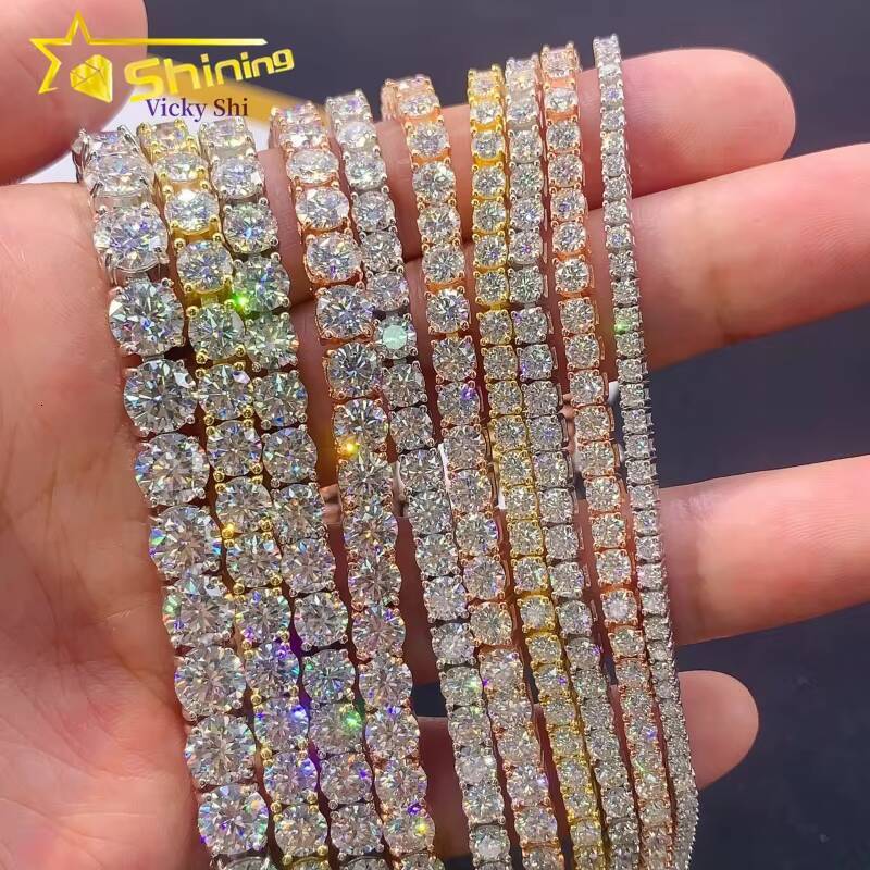 Dropshipping Fine Jewelry 925 Sterling Silver Men Women 2mm 3mm 4mm 5mm Moissanite Diamond Tennis Chain Bracelet