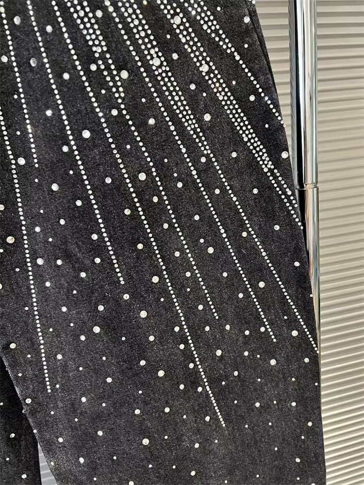Men's Jeans Heavy Industry Starry Sky Rhinestone Washed Ribbon Streetwear Loose Washed Vibe Straight-leg Pants Trendy For Both Men And Women