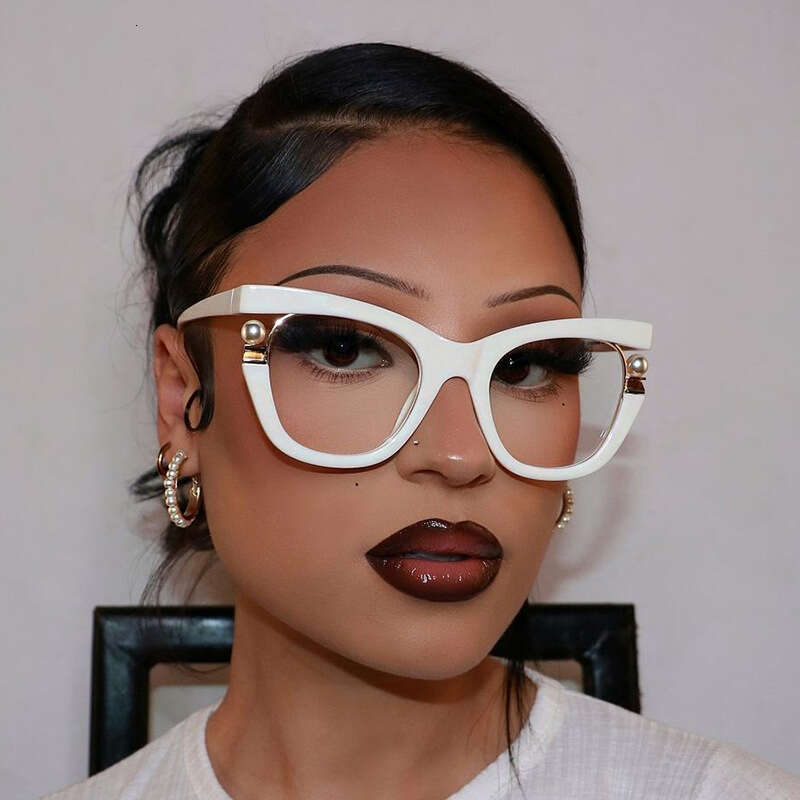 Large Rainbow Frame Pearl Inlay Anti-Blue Light Designer Ins Hip-Hop Decorative Non-Prescription Glasses