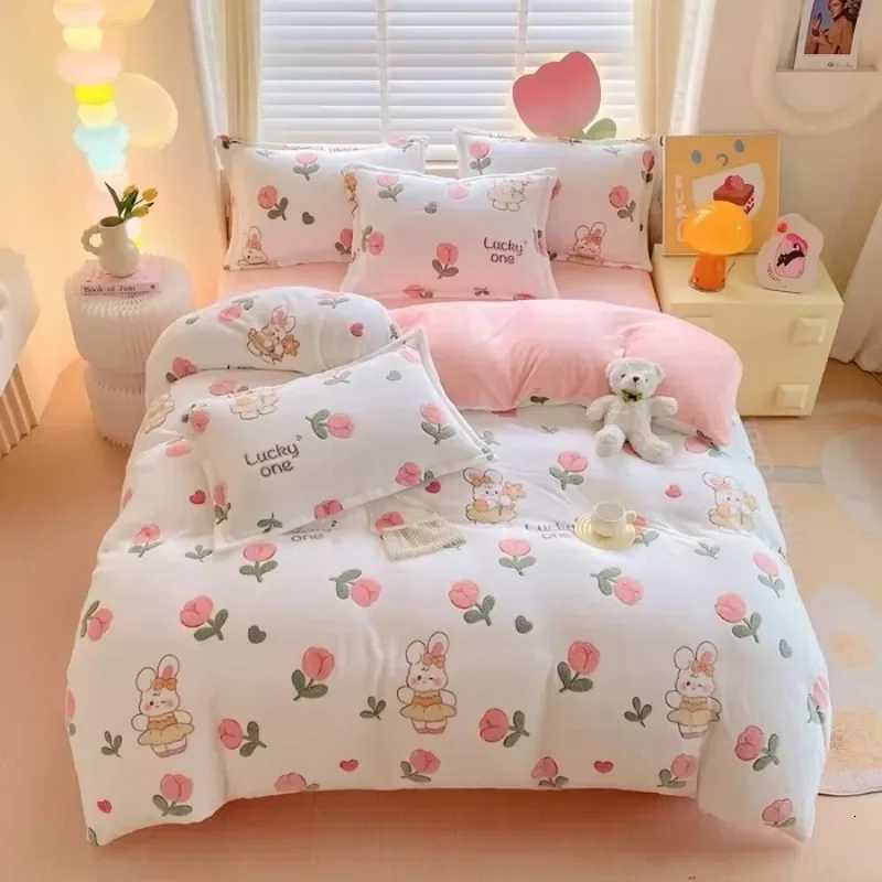 Winter Flannel Duvet Cover Rainbow Dual-color Soft Warm Quilt Cover Cozy Thick Comforter Cover for Adults Children Queen King Y250819