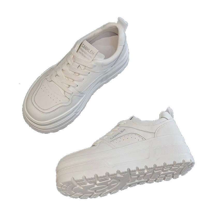 Genuine Leather White Sneakers for Women Korean Version 2025 Summer Autumn New Versatile Height Increase 5cm Soft Sole Lightweight Pair with Dress